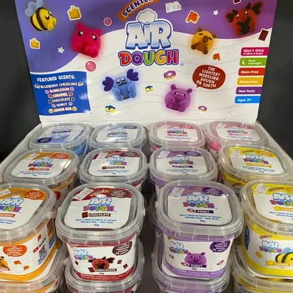 Display of Air Dough scented modeling clay at Mindspace Toys.