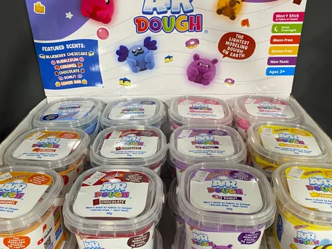 Display of Air Dough scented modeling clay, a creative arts-and-crafts product carried at Mindspace Toys.
