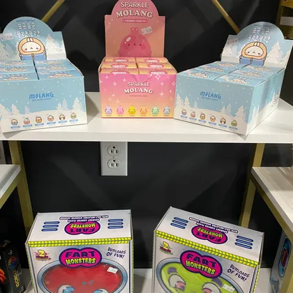 Display of Molang collectible figures and character plush toys at Mindspace Toys.
