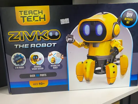 Teach Tech "Zivko the Robot" DIY activity kit on display at Mindspace Toys, an interactive build-your-own robot with an infrared vision sensor.