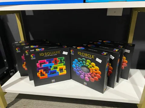 SmartGames IQ Square and IQ Circle single-player logic puzzle games on display at Mindspace Toys.